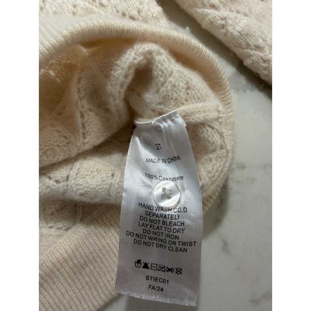 Quince Washable Cashmere Pointelle Cardigan Ivory Toddler Girls 2T - Picture 3 of 5